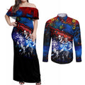 Step Into Horror Domain Crows Football Couples Matching Off Shoulder Maxi Dress and Long Sleeve Button Shirt Halloween Horror Movie Characters - Aussie Hoodie