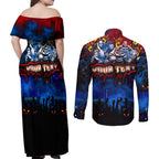 Step Into Horror Domain Crows Football Couples Matching Off Shoulder Maxi Dress and Long Sleeve Button Shirt Halloween Horror Movie Characters - Aussie Hoodie