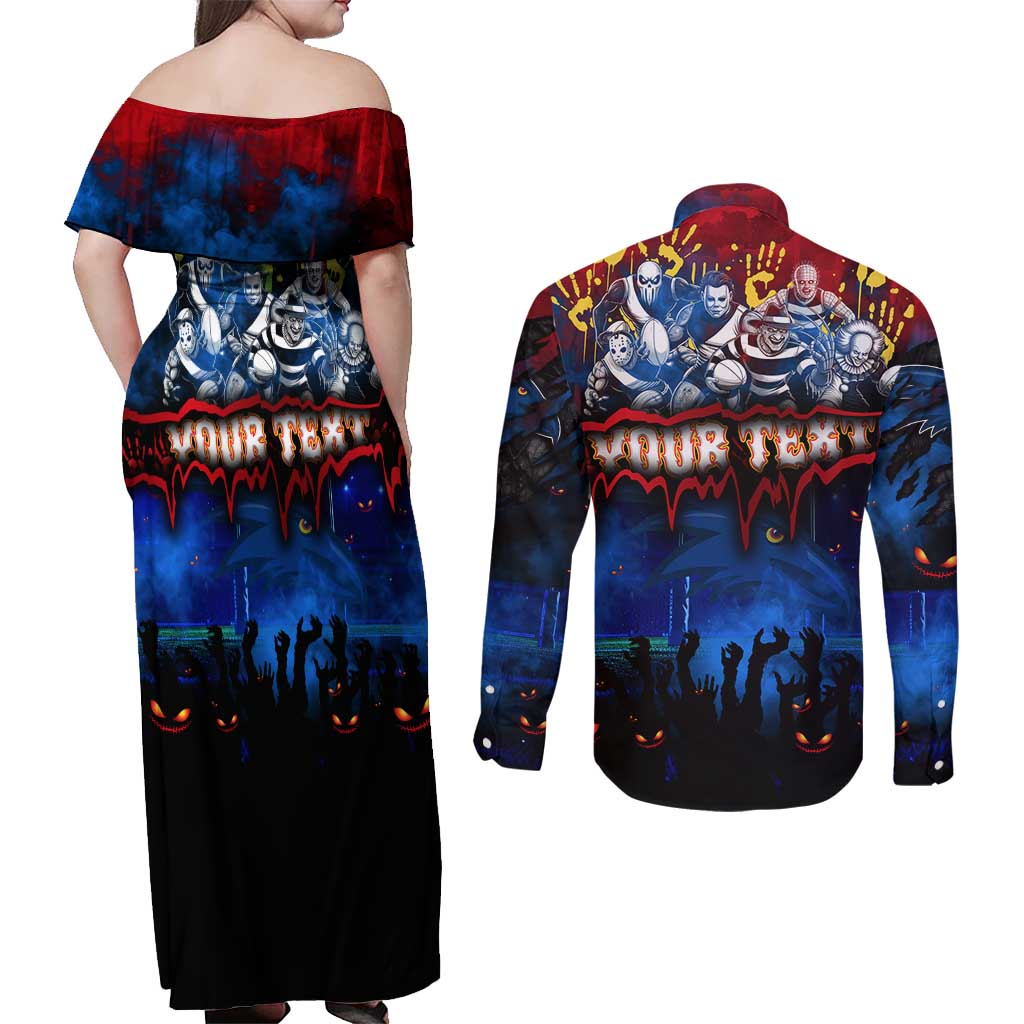 Step Into Horror Domain Crows Football Couples Matching Off Shoulder Maxi Dress and Long Sleeve Button Shirt Halloween Horror Movie Characters - Aussie Hoodie