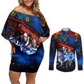 Step Into Horror Domain Crows Football Couples Matching Off Shoulder Short Dress and Long Sleeve Button Shirt Halloween Horror Movie Characters - Aussie Hoodie