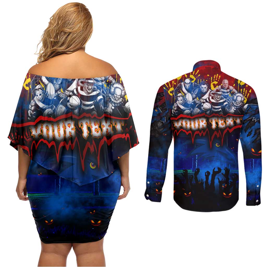 Step Into Horror Domain Crows Football Couples Matching Off Shoulder Short Dress and Long Sleeve Button Shirt Halloween Horror Movie Characters - Aussie Hoodie