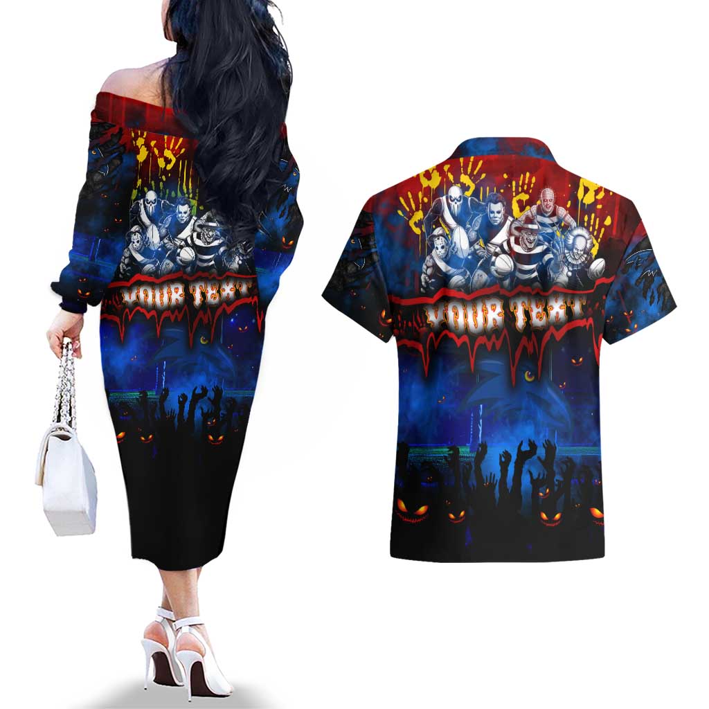 Step Into Horror Domain Crows Football Couples Matching Off The Shoulder Long Sleeve Dress and Hawaiian Shirt Halloween Horror Movie Characters - Aussie Hoodie
