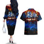 Step Into Horror Domain Crows Football Couples Matching Off The Shoulder Long Sleeve Dress and Hawaiian Shirt Halloween Horror Movie Characters - Aussie Hoodie