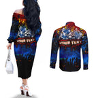 Step Into Horror Domain Crows Football Couples Matching Off The Shoulder Long Sleeve Dress and Long Sleeve Button Shirt Halloween Horror Movie Characters - Aussie Hoodie