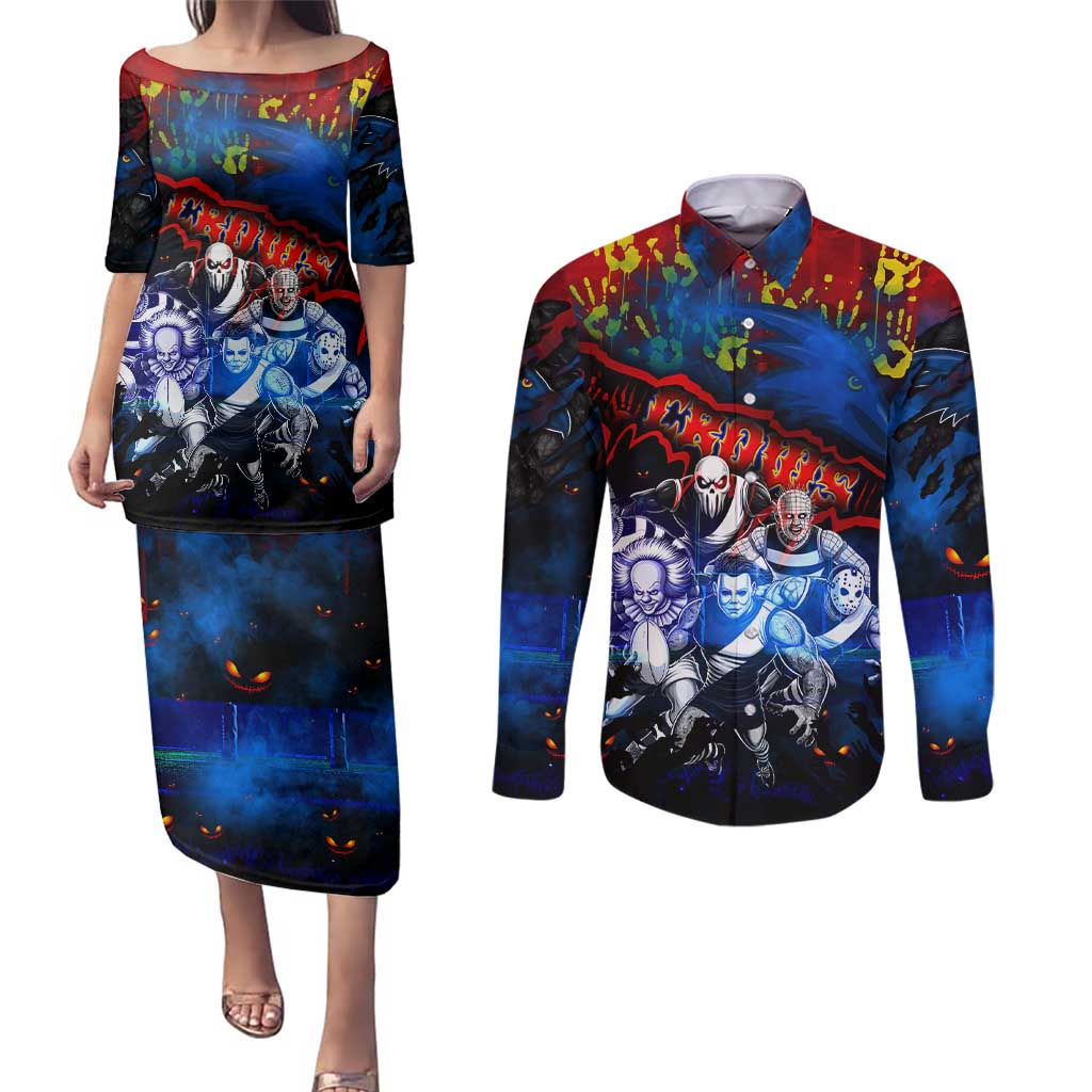 Step Into Horror Domain Crows Football Couples Matching Puletasi and Long Sleeve Button Shirt Halloween Horror Movie Characters - Aussie Hoodie