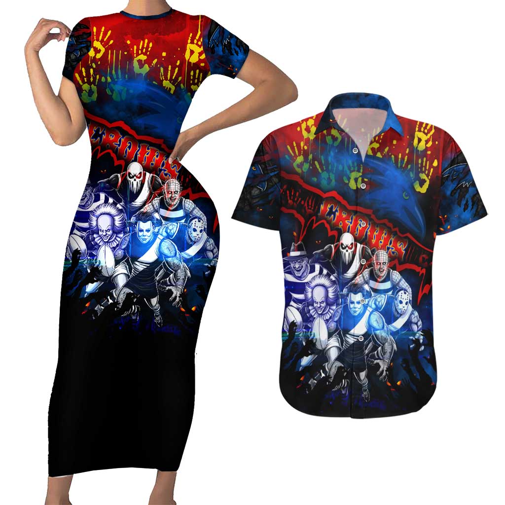 Step Into Horror Domain Crows Football Couples Matching Short Sleeve Bodycon Dress and Hawaiian Shirt Halloween Horror Movie Characters - Aussie Hoodie