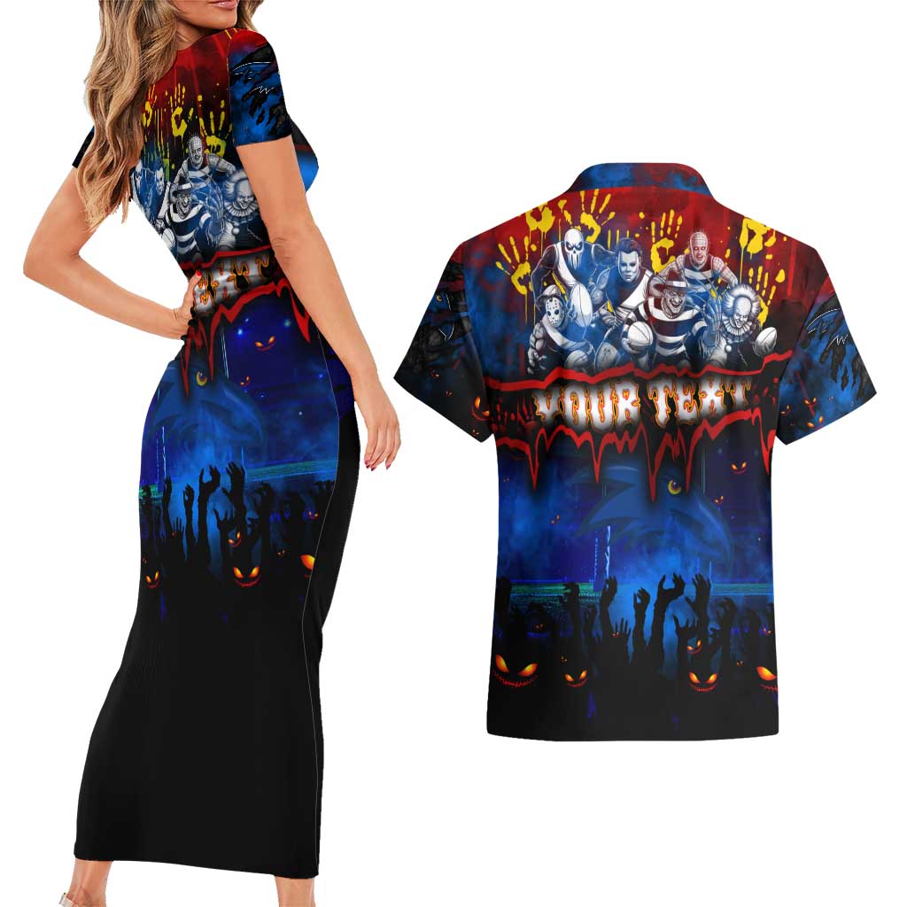 Step Into Horror Domain Crows Football Couples Matching Short Sleeve Bodycon Dress and Hawaiian Shirt Halloween Horror Movie Characters - Aussie Hoodie