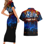 Step Into Horror Domain Crows Football Couples Matching Short Sleeve Bodycon Dress and Hawaiian Shirt Halloween Horror Movie Characters - Aussie Hoodie