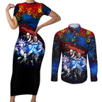 Step Into Horror Domain Crows Football Couples Matching Short Sleeve Bodycon Dress and Long Sleeve Button Shirt Halloween Horror Movie Characters - Aussie Hoodie