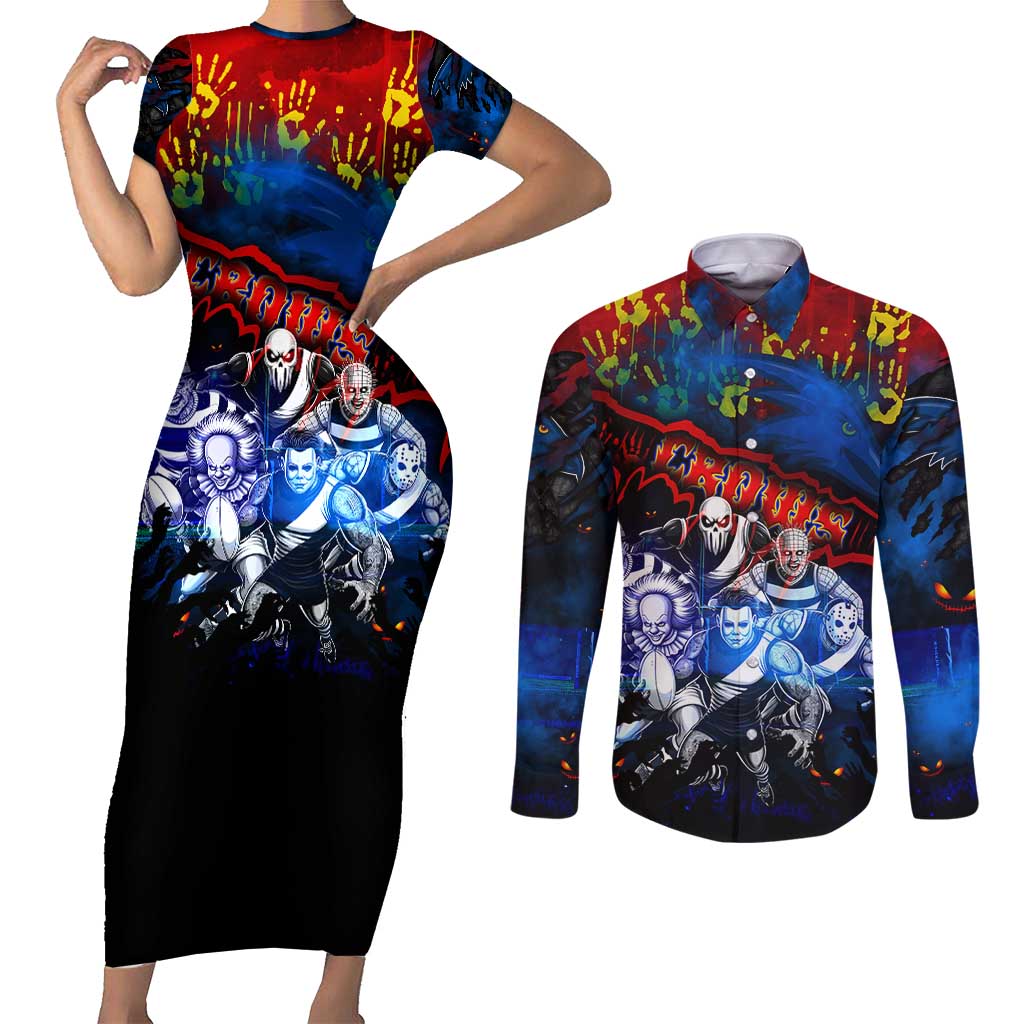 Step Into Horror Domain Crows Football Couples Matching Short Sleeve Bodycon Dress and Long Sleeve Button Shirt Halloween Horror Movie Characters - Aussie Hoodie