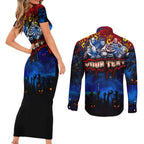 Step Into Horror Domain Crows Football Couples Matching Short Sleeve Bodycon Dress and Long Sleeve Button Shirt Halloween Horror Movie Characters - Aussie Hoodie