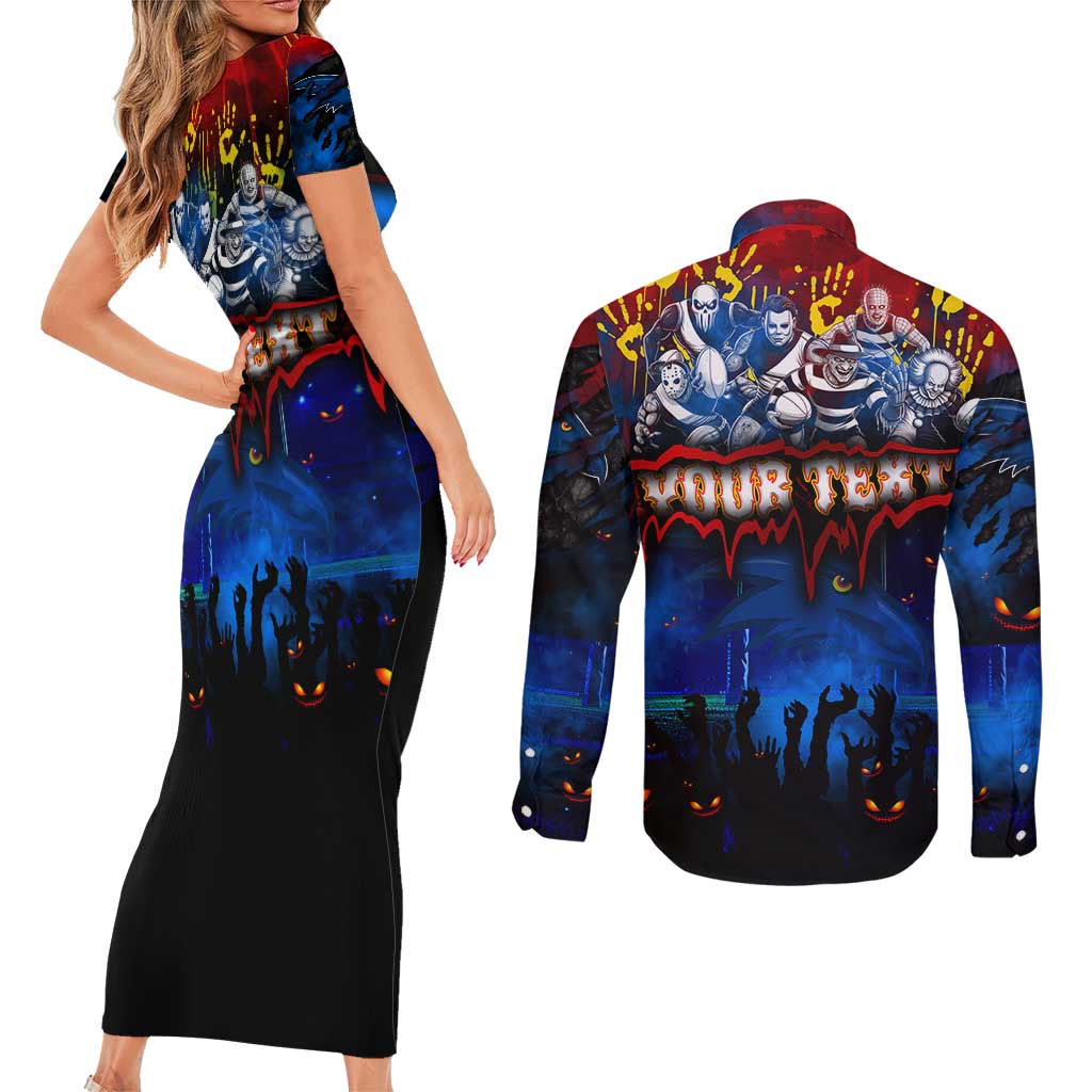 Step Into Horror Domain Crows Football Couples Matching Short Sleeve Bodycon Dress and Long Sleeve Button Shirt Halloween Horror Movie Characters - Aussie Hoodie