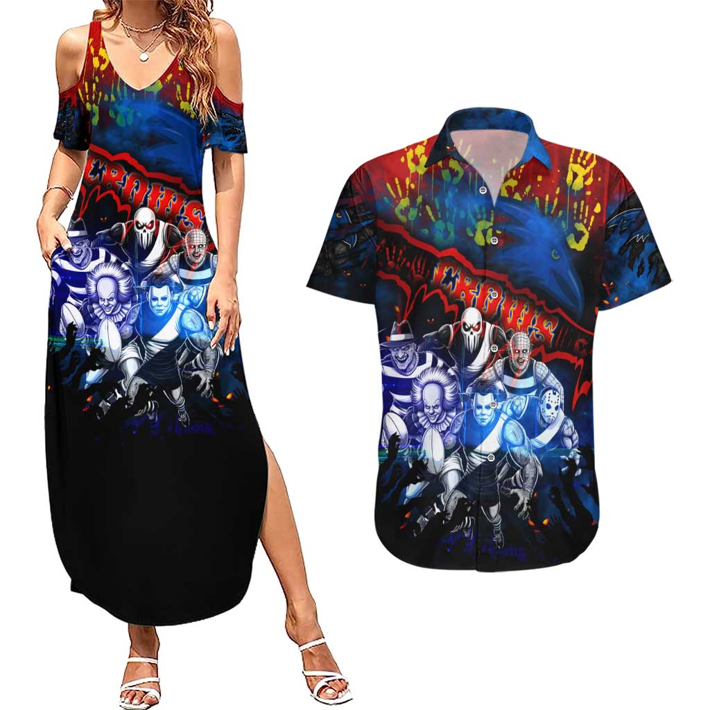 Step Into Horror Domain Crows Football Couples Matching Summer Maxi Dress and Hawaiian Shirt Halloween Horror Movie Characters - Aussie Hoodie