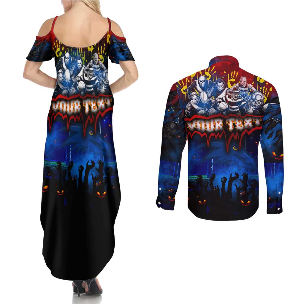 Step Into Horror Domain Crows Football Couples Matching Summer Maxi Dress and Long Sleeve Button Shirt Halloween Horror Movie Characters - Aussie Hoodie
