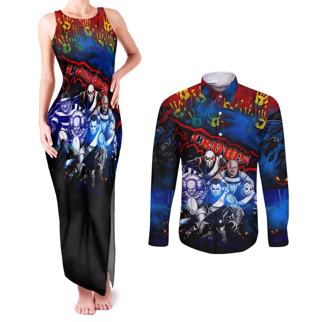 Step Into Horror Domain Crows Football Couples Matching Tank Maxi Dress and Long Sleeve Button Shirt Halloween Horror Movie Characters - Aussie Hoodie