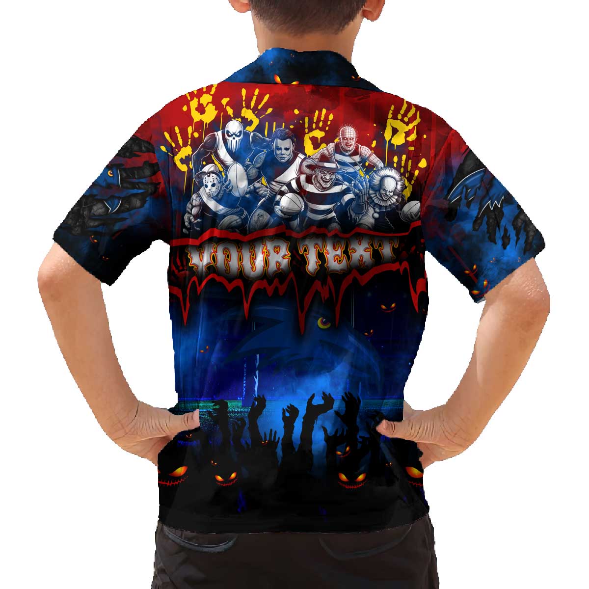 Step Into Horror Domain Crows Football Family Matching Off The Shoulder Long Sleeve Dress and Hawaiian Shirt Halloween Horror Movie Characters - Aussie Hoodie