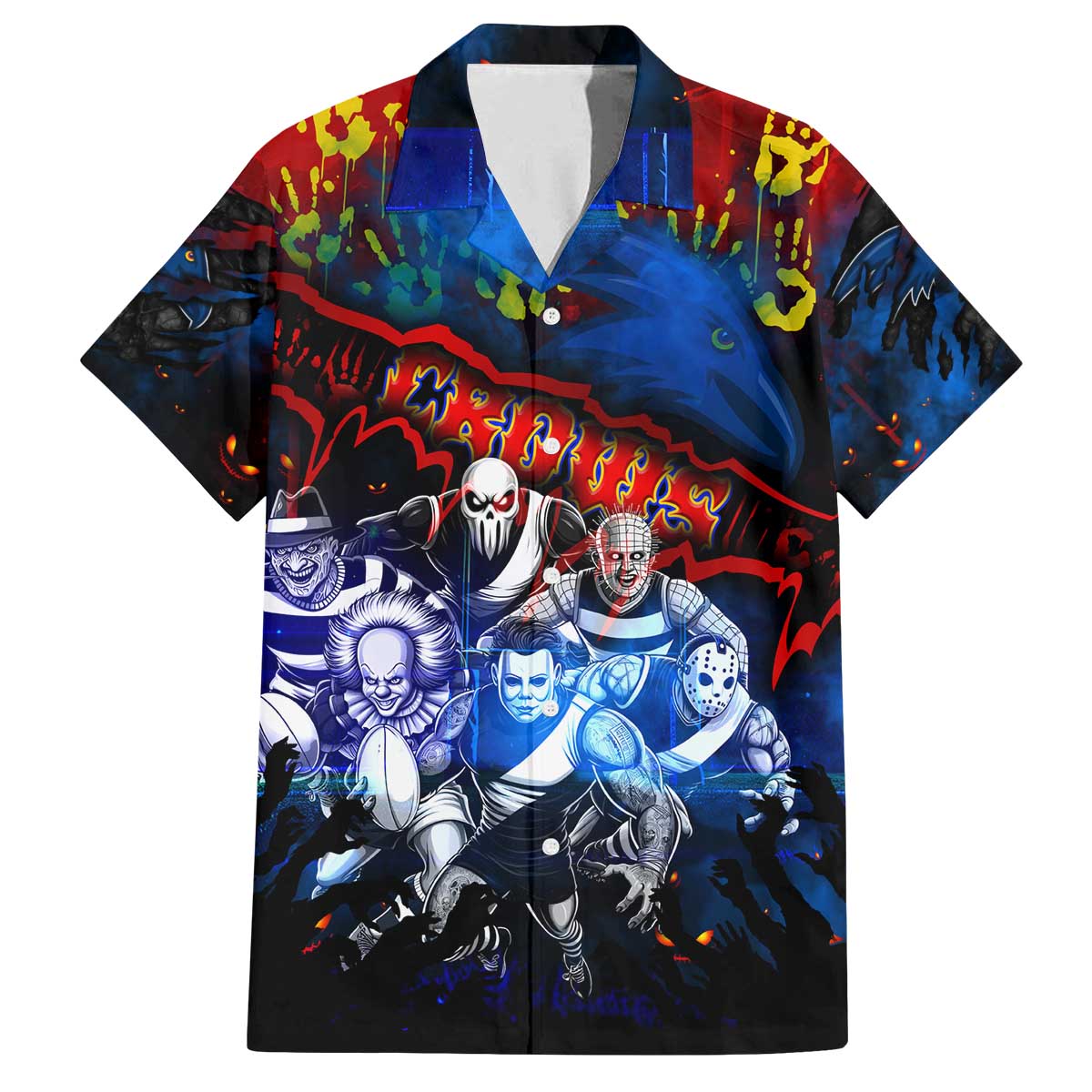 Step Into Horror Domain Crows Football Family Matching Off The Shoulder Long Sleeve Dress and Hawaiian Shirt Halloween Horror Movie Characters - Aussie Hoodie