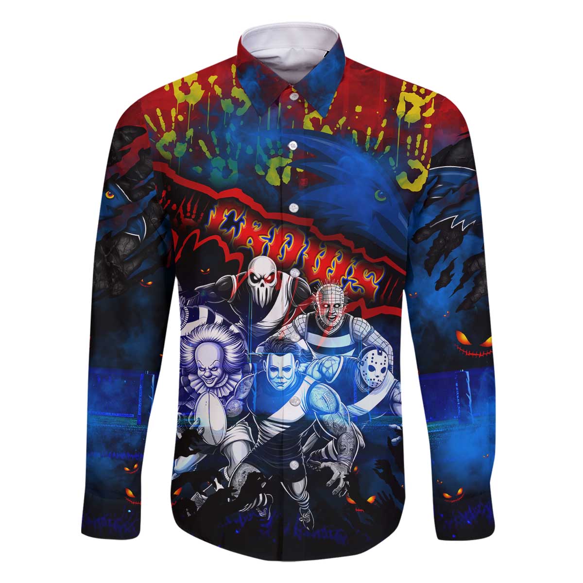 Step Into Horror Domain Crows Football Family Matching Off The Shoulder Long Sleeve Dress and Hawaiian Shirt Halloween Horror Movie Characters - Aussie Hoodie