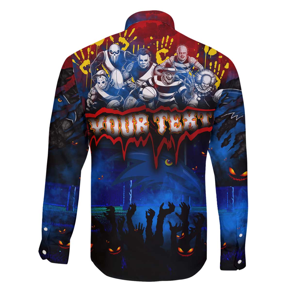 Step Into Horror Domain Crows Football Family Matching Off The Shoulder Long Sleeve Dress and Hawaiian Shirt Halloween Horror Movie Characters - Aussie Hoodie