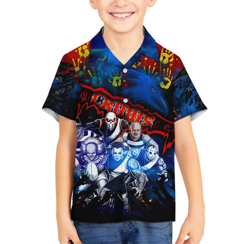 Step Into Horror Domain Crows Football Family Matching Off The Shoulder Long Sleeve Dress and Hawaiian Shirt Halloween Horror Movie Characters - Aussie Hoodie
