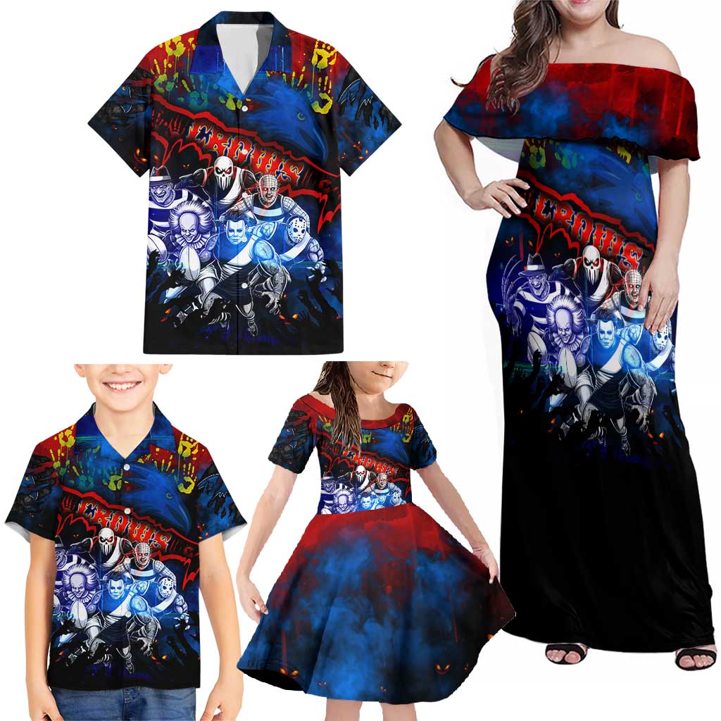 Step Into Horror Domain Crows Football Family Matching Off Shoulder Maxi Dress and Hawaiian Shirt Halloween Horror Movie Characters - Aussie Hoodie