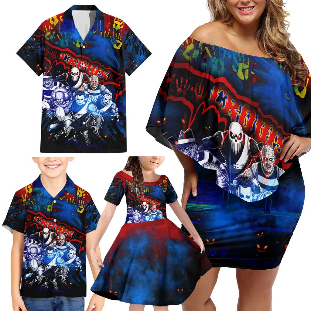 Step Into Horror Domain Crows Football Family Matching Off Shoulder Short Dress and Hawaiian Shirt Halloween Horror Movie Characters - Aussie Hoodie