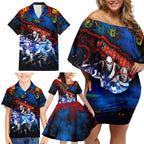 Step Into Horror Domain Crows Football Family Matching Off Shoulder Short Dress and Hawaiian Shirt Halloween Horror Movie Characters - Aussie Hoodie