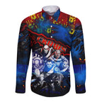 Step Into Horror Domain Crows Football Long Sleeve Button Shirt Halloween Horror Movie Characters - Aussie Hoodie