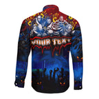 Step Into Horror Domain Crows Football Long Sleeve Button Shirt Halloween Horror Movie Characters - Aussie Hoodie