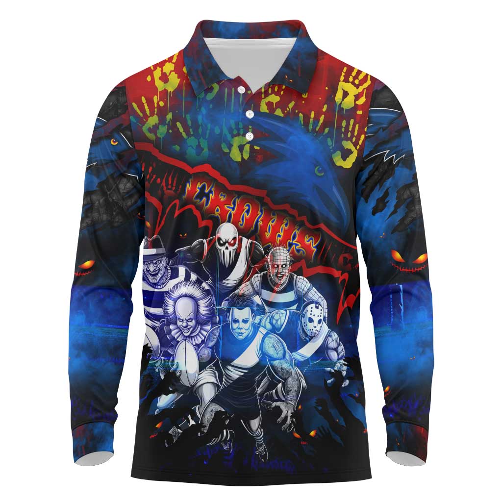 Step Into Horror Domain Crows Football Long Sleeve Polo Shirt Halloween Horror Movie Characters - Aussie Hoodie