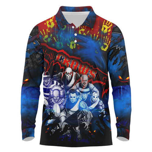Step Into Horror Domain Crows Football Long Sleeve Polo Shirt Halloween Horror Movie Characters - Aussie Hoodie