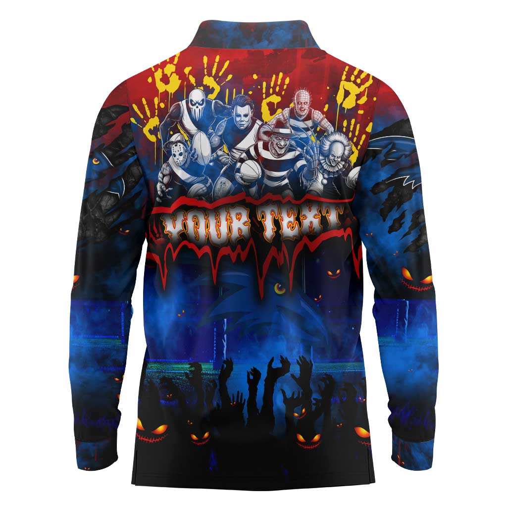 Step Into Horror Domain Crows Football Long Sleeve Polo Shirt Halloween Horror Movie Characters - Aussie Hoodie