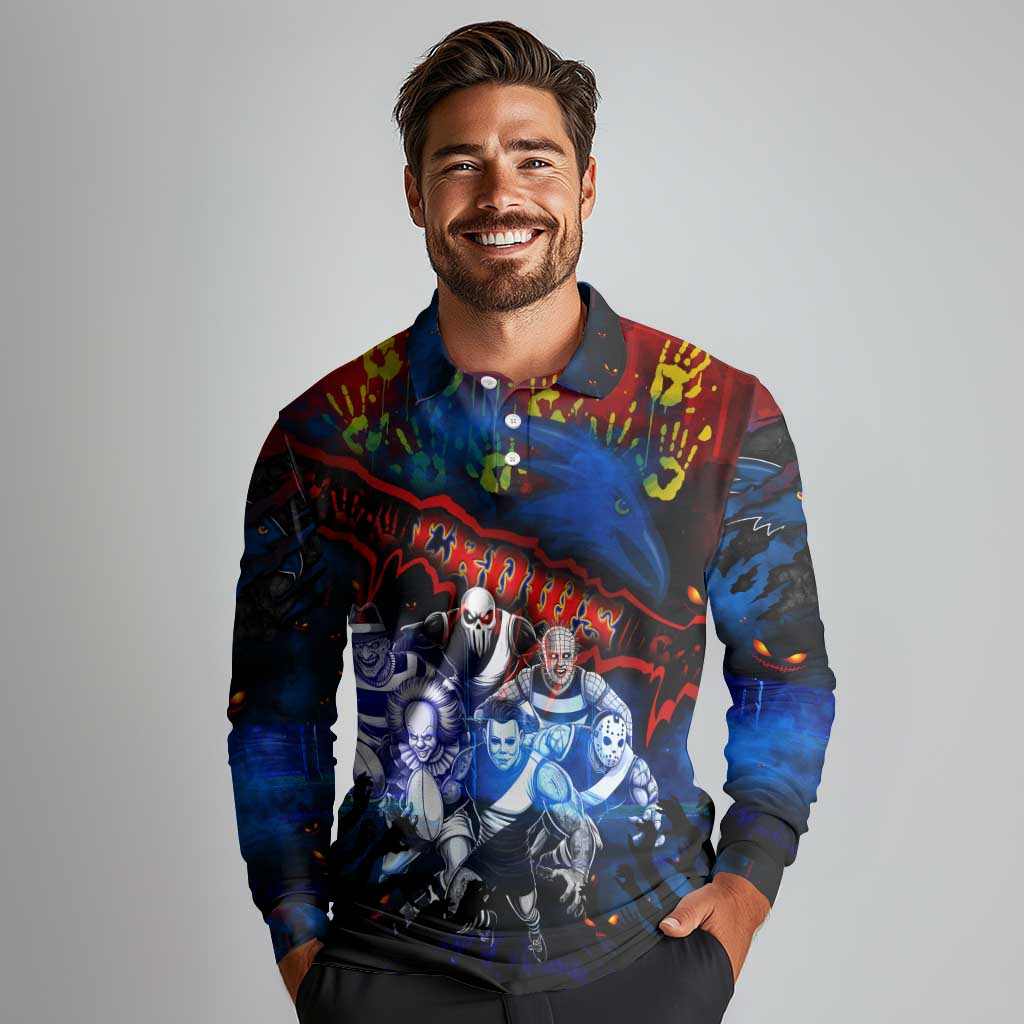 Step Into Horror Domain Crows Football Long Sleeve Polo Shirt Halloween Horror Movie Characters - Aussie Hoodie