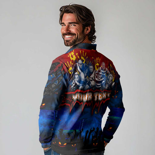 Step Into Horror Domain Crows Football Long Sleeve Polo Shirt Halloween Horror Movie Characters - Aussie Hoodie