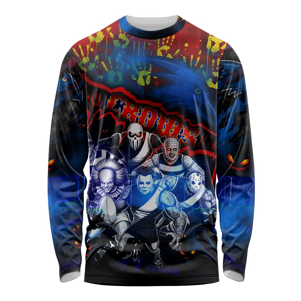 Step Into Horror Domain Crows Football Long Sleeve Shirt Halloween Horror Movie Characters - Aussie Hoodie