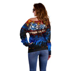 Step Into Horror Domain Crows Football Off Shoulder Sweater Halloween Horror Movie Characters - Aussie Hoodie