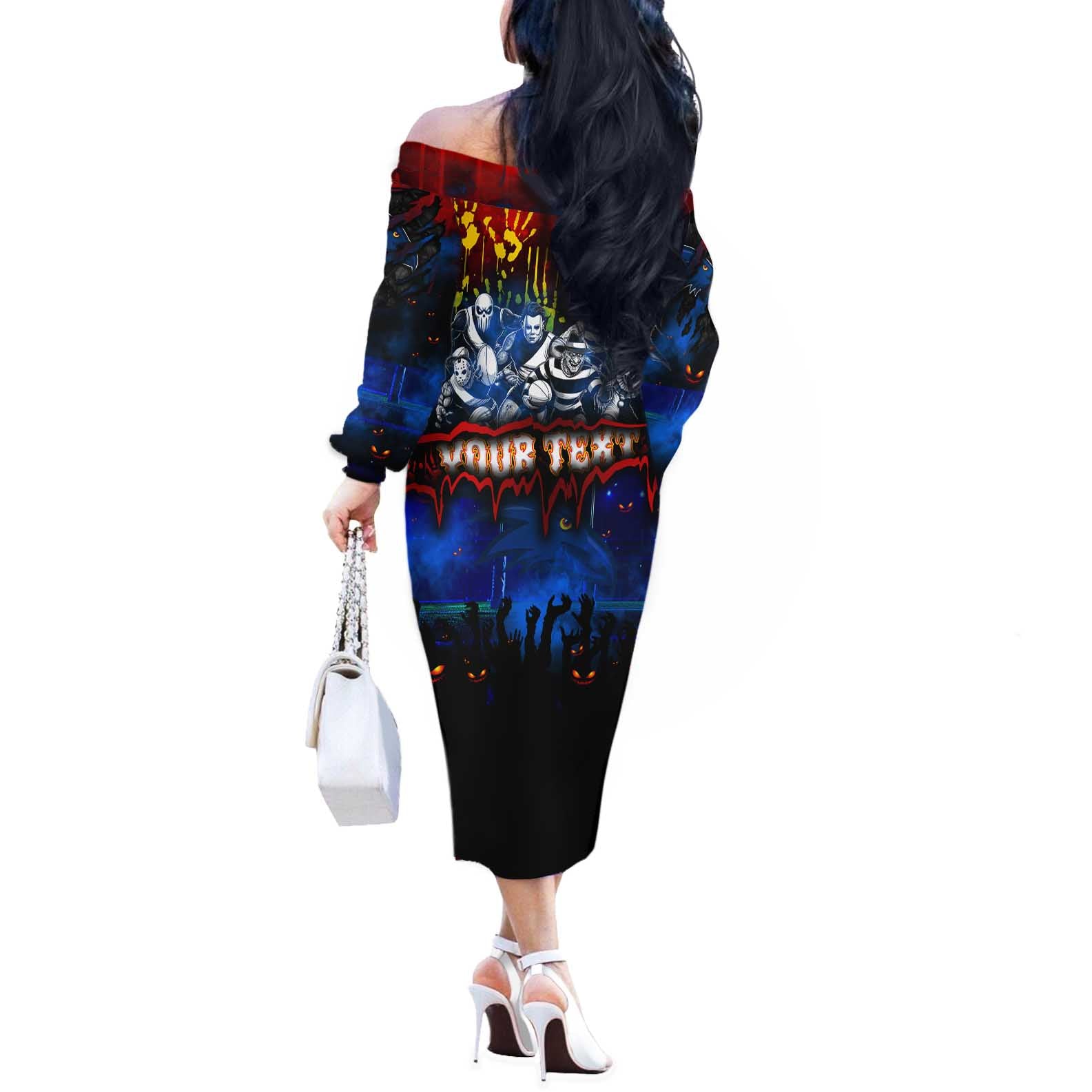 Step Into Horror Domain Crows Football Off The Shoulder Long Sleeve Dress Halloween Horror Movie Characters - Aussie Hoodie