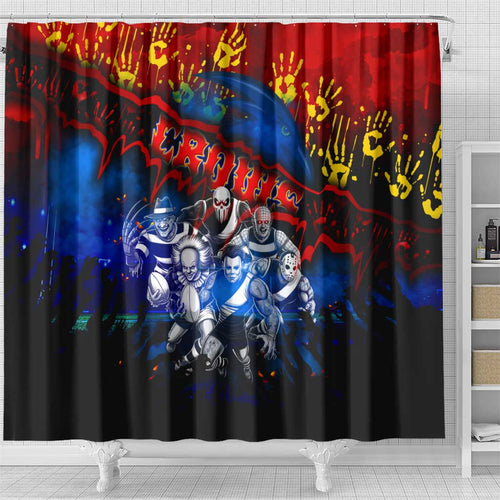 Step Into Horror Domain Crows Football Shower Curtain Halloween Horror Movie Characters - Aussie Hoodie