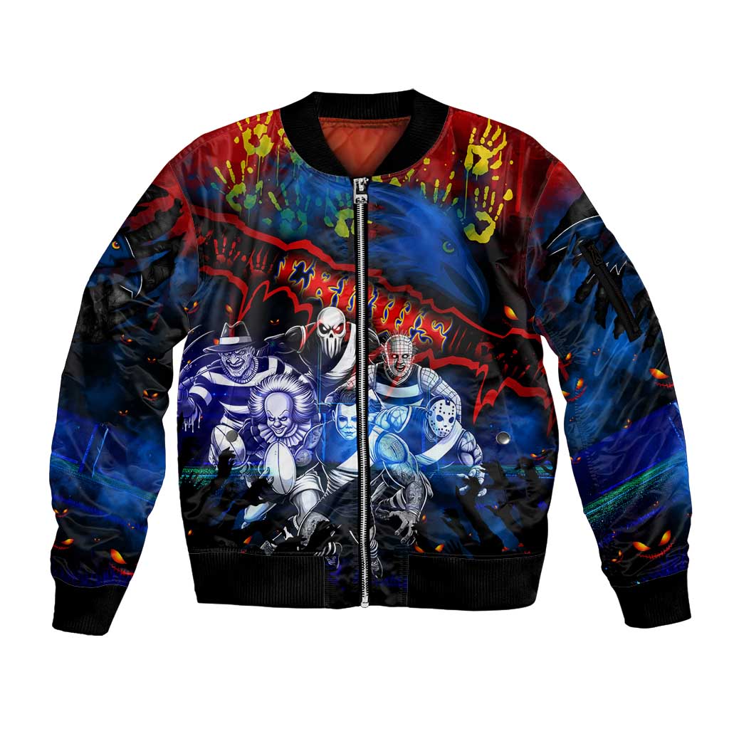 Step Into Horror Domain Crows Football Sleeve Zip Bomber Jacket Halloween Horror Movie Characters - Aussie Hoodie