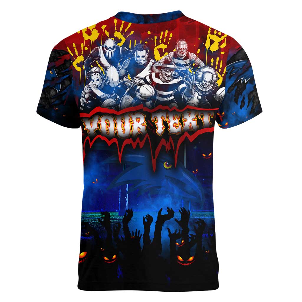 Step Into Horror Domain Crows Football Women V-Neck T-Shirt Halloween Horror Movie Characters - Aussie Hoodie