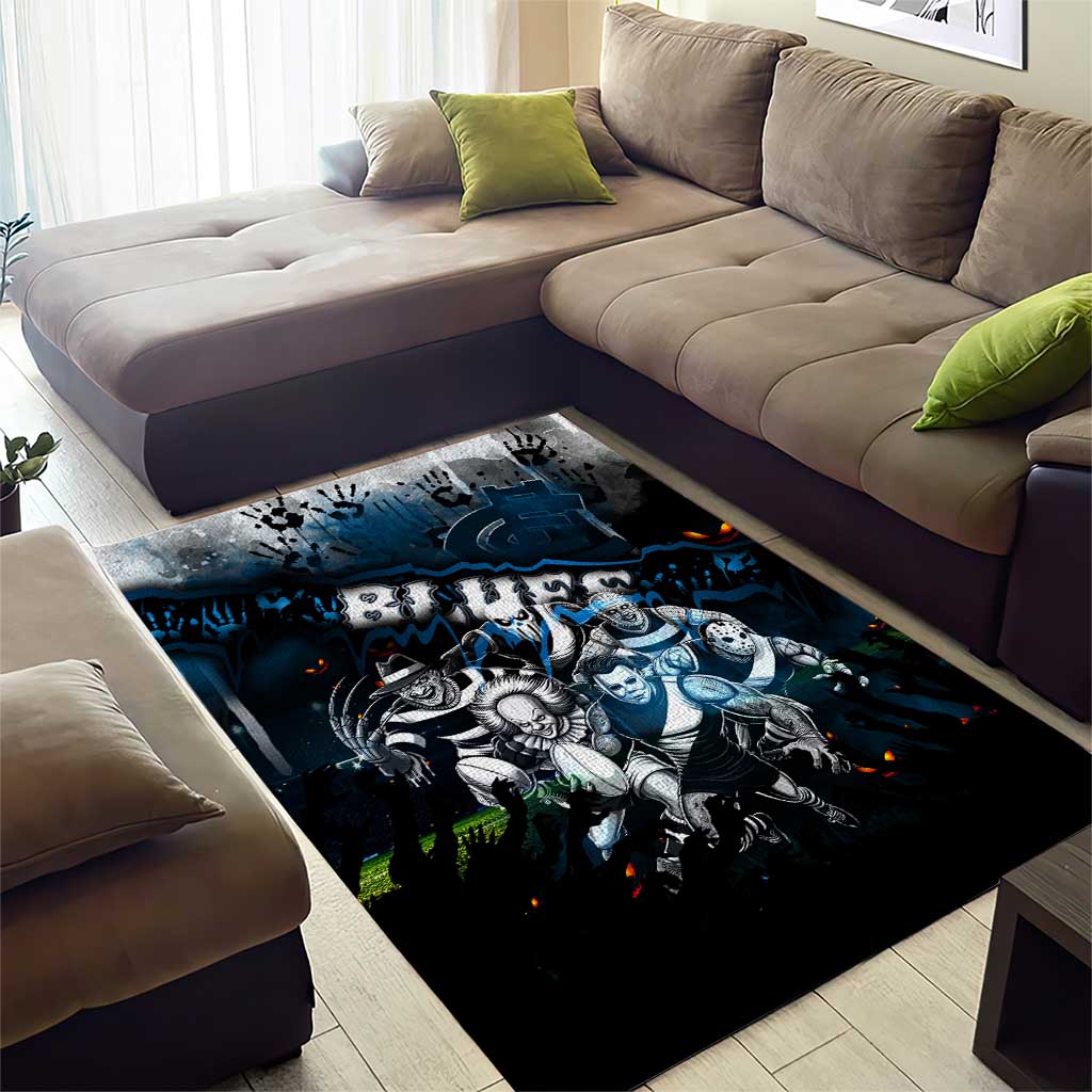 Step Into Horror Domain Blues Football Area Rug Halloween Horror Movie Characters - Aussie Hoodie