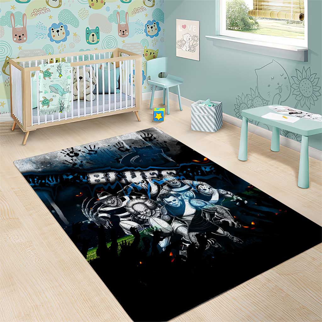 Step Into Horror Domain Blues Football Area Rug Halloween Horror Movie Characters - Aussie Hoodie