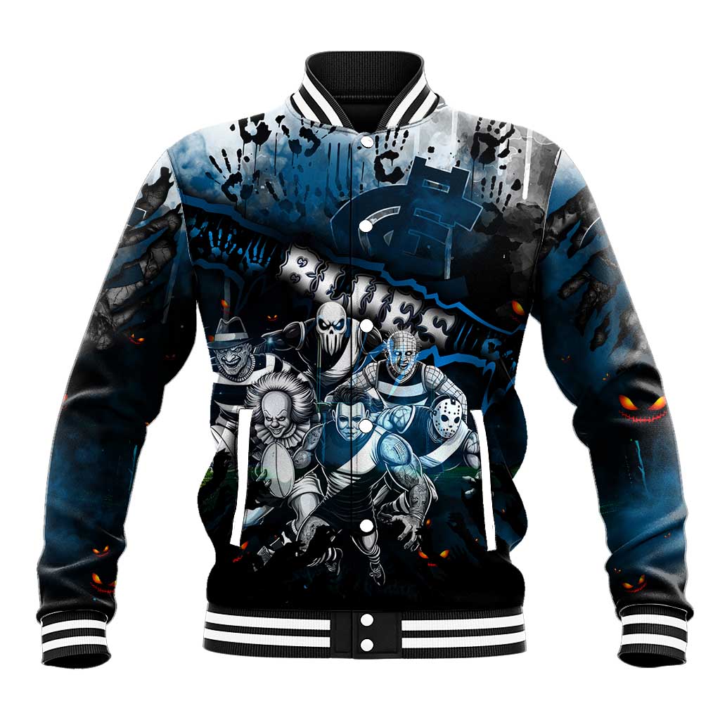 Step Into Horror Domain Blues Football Baseball Jacket Halloween Horror Movie Characters - Aussie Hoodie