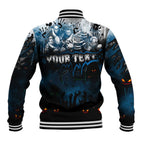 Step Into Horror Domain Blues Football Baseball Jacket Halloween Horror Movie Characters - Aussie Hoodie