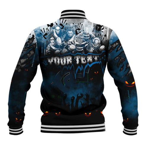 Step Into Horror Domain Blues Football Baseball Jacket Halloween Horror Movie Characters - Aussie Hoodie