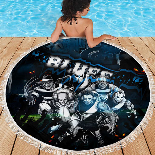 Step Into Horror Domain Blues Football Beach Blanket Halloween Horror Movie Characters - Aussie Hoodie