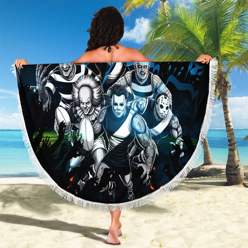 Step Into Horror Domain Blues Football Beach Blanket Halloween Horror Movie Characters - Aussie Hoodie
