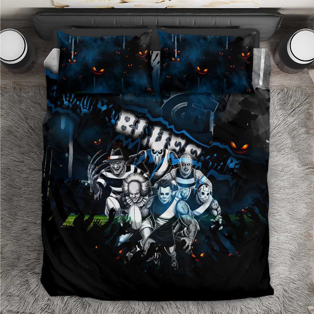Step Into Horror Domain Blues Football Bedding Set Halloween Horror Movie Characters - Aussie Hoodie