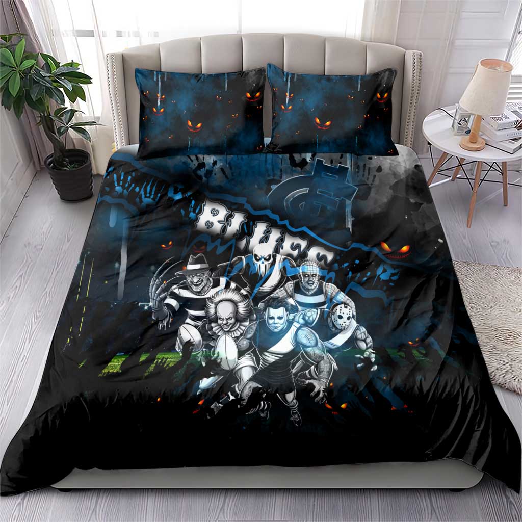 Step Into Horror Domain Blues Football Bedding Set Halloween Horror Movie Characters - Aussie Hoodie
