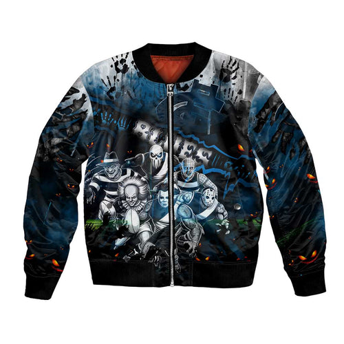 Step Into Horror Domain Blues Football Bomber Jacket Halloween Horror Movie Characters - Aussie Hoodie
